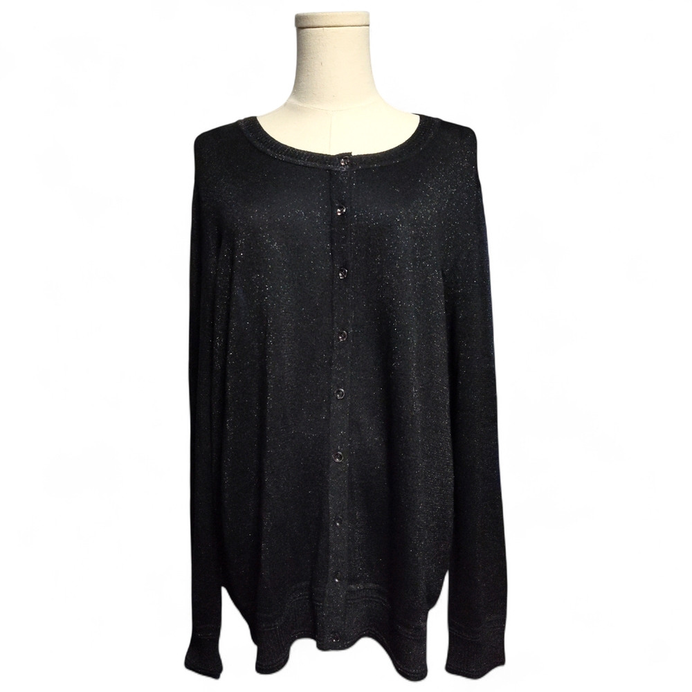 Fenn Wright Manson Sparkle Metallic Silver Button Front Cardigan Womens 2X
